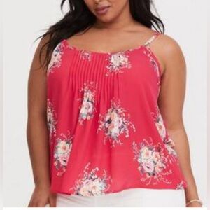 TORRID pink floral print adjust strap part pleated tank top
